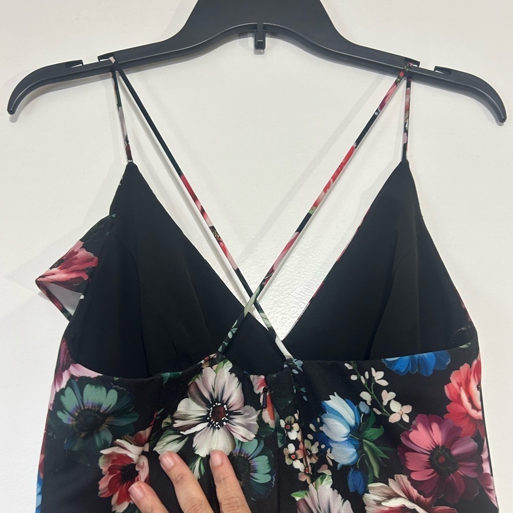 Black Halo Leni Floral Ruffle Black and Pink Dress Sz 6 - Picture 8 of 10